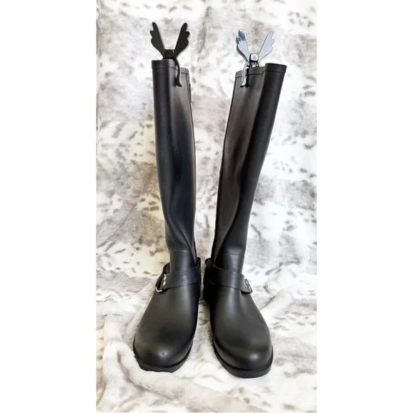 Steve Madden Tsunami Tall Rubber Black/Pink Detail Rain Boots Womens Size 8 - Picture 6 of 11